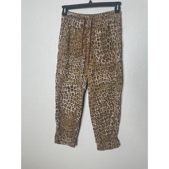 Anthropologie Pilcro Pants Sz XS The Cottage Corduroy Leopard Drawstring Pull on - Picture 2 of 13